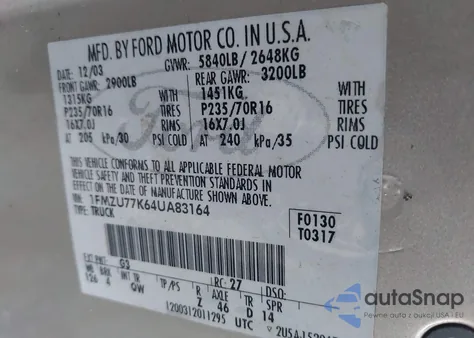 2004 Ford Explorer Sport Trac Adrenalin/Xls/Xlt z USA, uszkodzony, nr VIN 1FMZU77K64UA83164